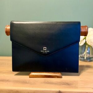 Kate Spade New York Black Leather Envelope Clutch Gold Spade Pink Interior